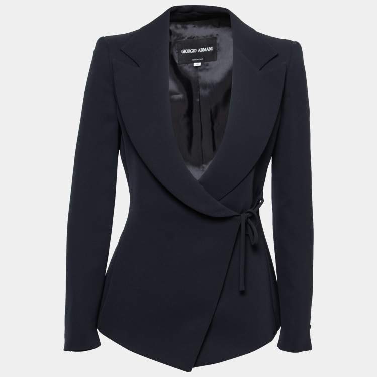 Pre Owned Giorgio Armani Navy Blue Crepe Wrap Jacket XS
