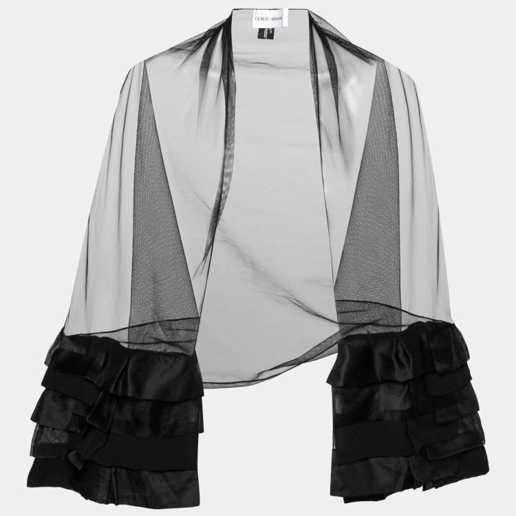 Pre Owned Giorgio Armani Vintage Black Tulle Tiered Sleeve Bolero ( One Size )
