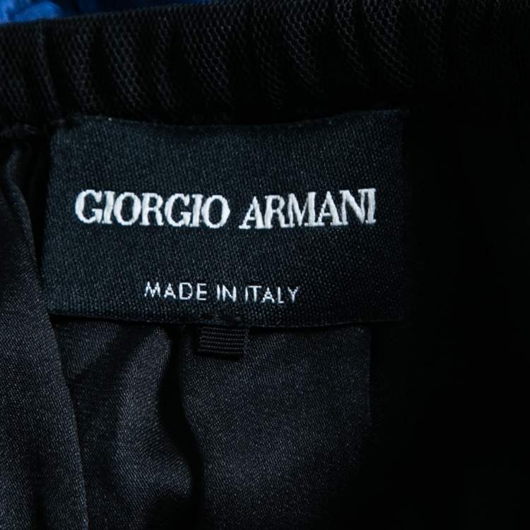 Pre Owned Giorgio Armani Blue Floral Applique Tulle Shift Dress S
