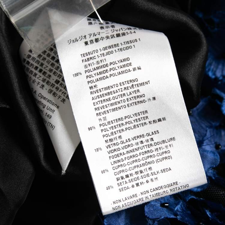 Pre Owned Giorgio Armani Blue Floral Applique Tulle Shift Dress S