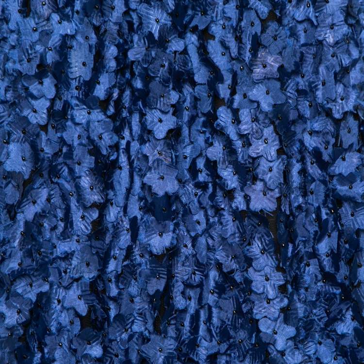 Pre Owned Giorgio Armani Blue Floral Applique Tulle Shift Dress S