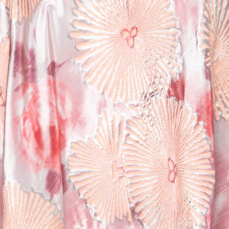 Pre Owned Giorgio Armani Pink Floral Jacquard Pleated Detail Shift Dress S