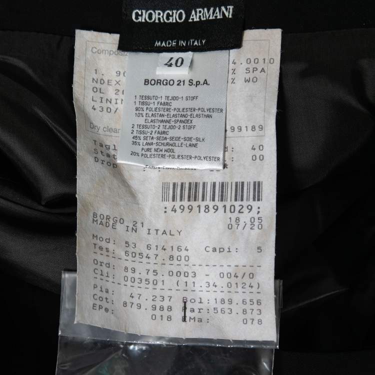 Pre Owned Giorgio Armani Vintage Black Crepe Draped Metallic Panel Pencil Skirt S