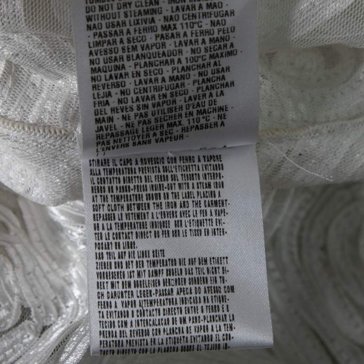 Pre Owned Giorgio Armani White Embroidered Tulle Long Sleeve Top M