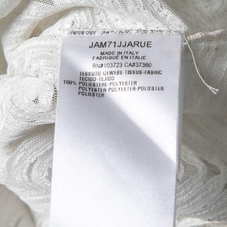 Pre Owned Giorgio Armani White Embroidered Tulle Long Sleeve Top M