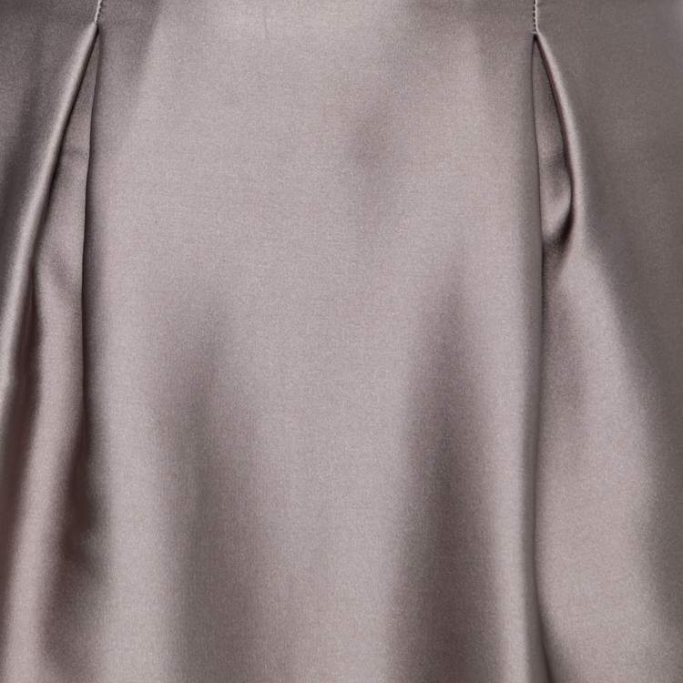 Pre Owned Giorgio Armani Grey Silk Satin Pleat Detail Skirt S