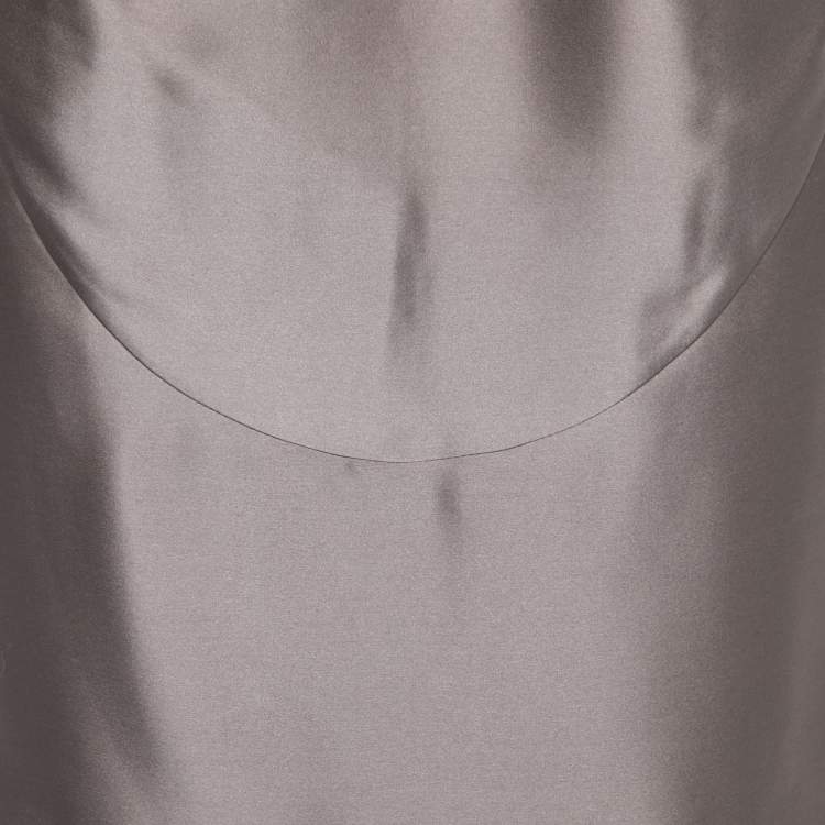 Pre Owned Giorgio Armani Grey Silk Satin Pleat Detail Skirt S