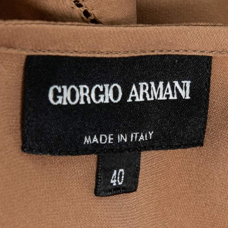 Pre Owned Giorgio Armani Beige Silk Draped Neck Long Sleeve Blouse S
