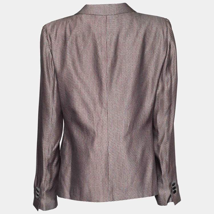 Pre Owned Giorgio Armani Grey Jacquard Button Front Blazer XL