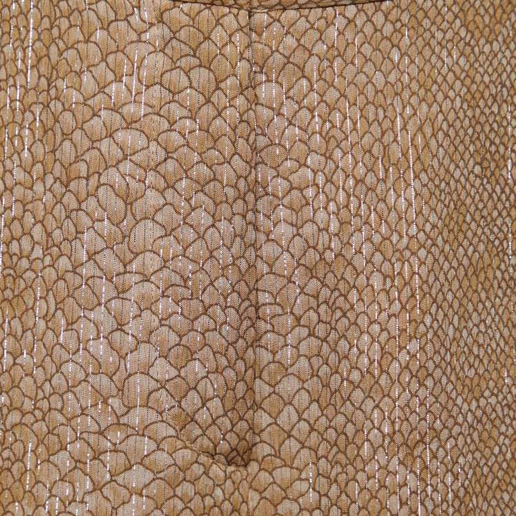 Pre Owned Giorgio Armani  Cream Lurex Printed Silk Parallel Pants M