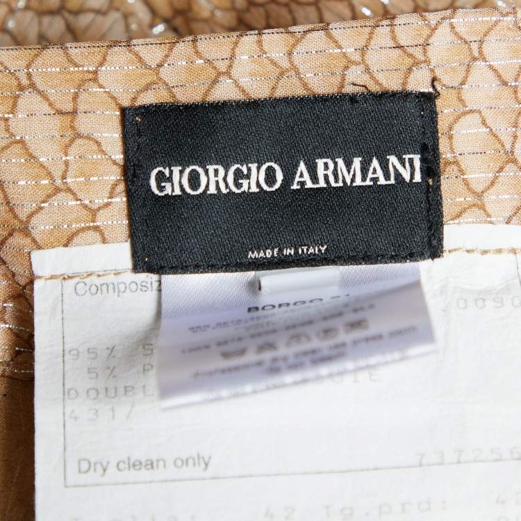 Pre Owned Giorgio Armani  Cream Lurex Printed Silk Parallel Pants M