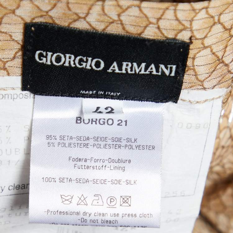 Pre Owned Giorgio Armani  Cream Lurex Printed Silk Parallel Pants M