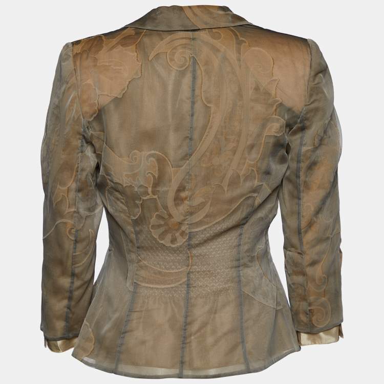 Pre Owned Giorgio Armani Beige Fil Coupe & Silk Ruffled Top & Blazer M
