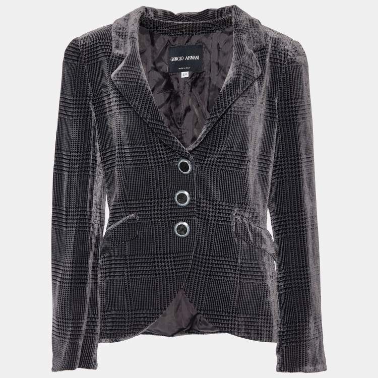 Pre Owned Giorgio Armani Black Patterned Devore Button Front Blazer M