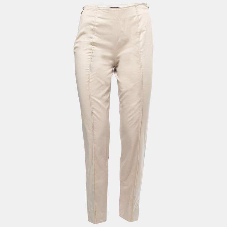 Pre Owned Giorgio Armani Beige Cotton Zip Detail Tapered Trousers S