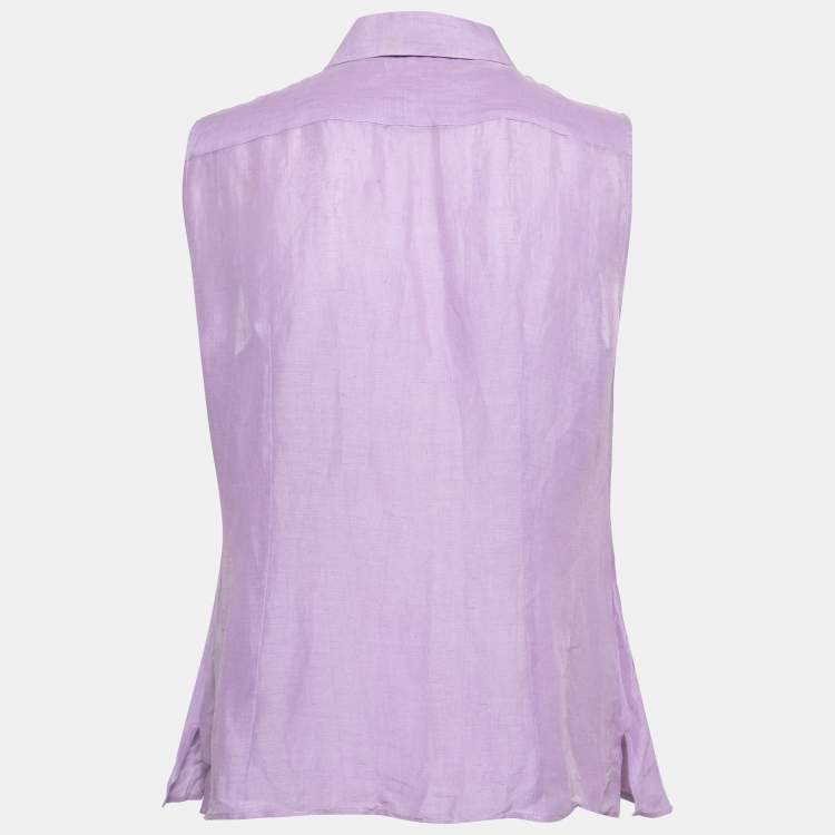 Pre Owned Giorgio Armani Borgo 21 Purple Linen Silk Sleeveless Shirt L