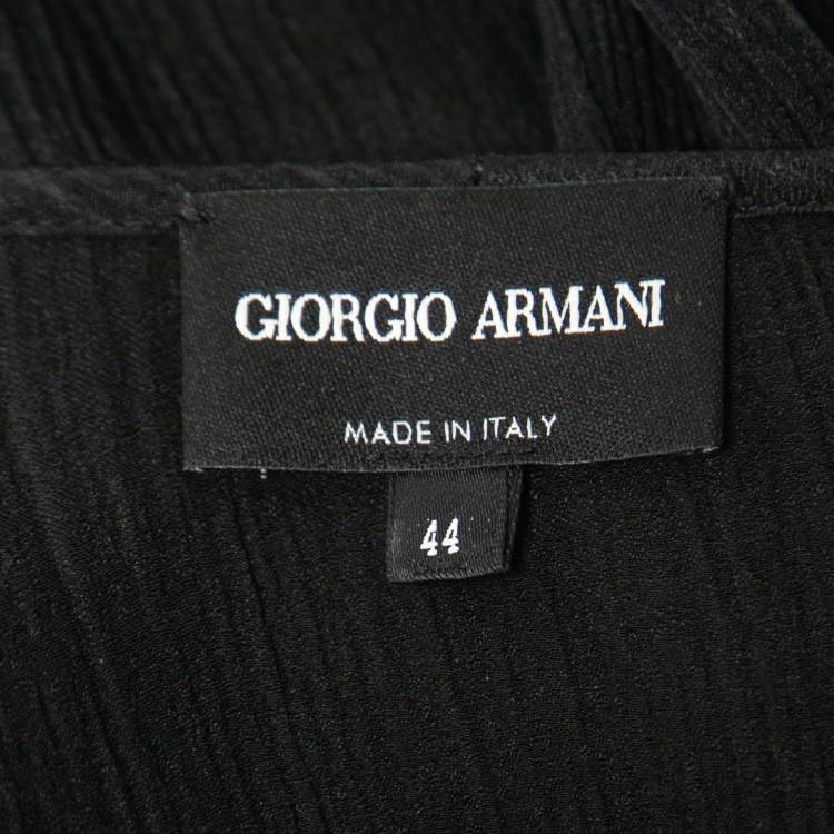 Pre Owned Giorgio Armani Black Crepe V Neck Long Sleeve Top M