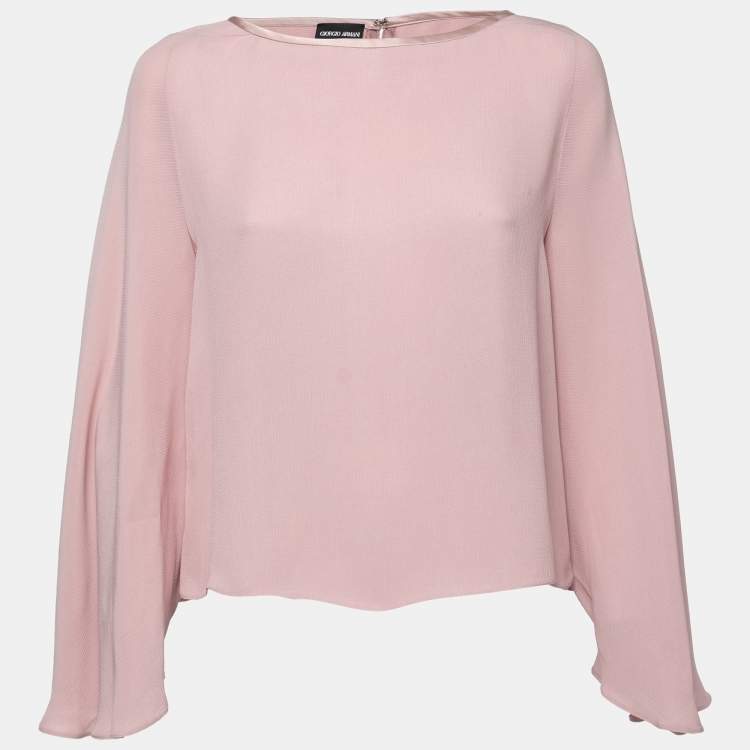Pre Owned Giorgio Armani Blush Pink Crepe Cape Sleeve Top M