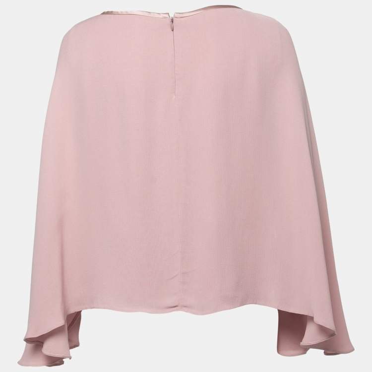 Pre Owned Giorgio Armani Blush Pink Crepe Cape Sleeve Top M