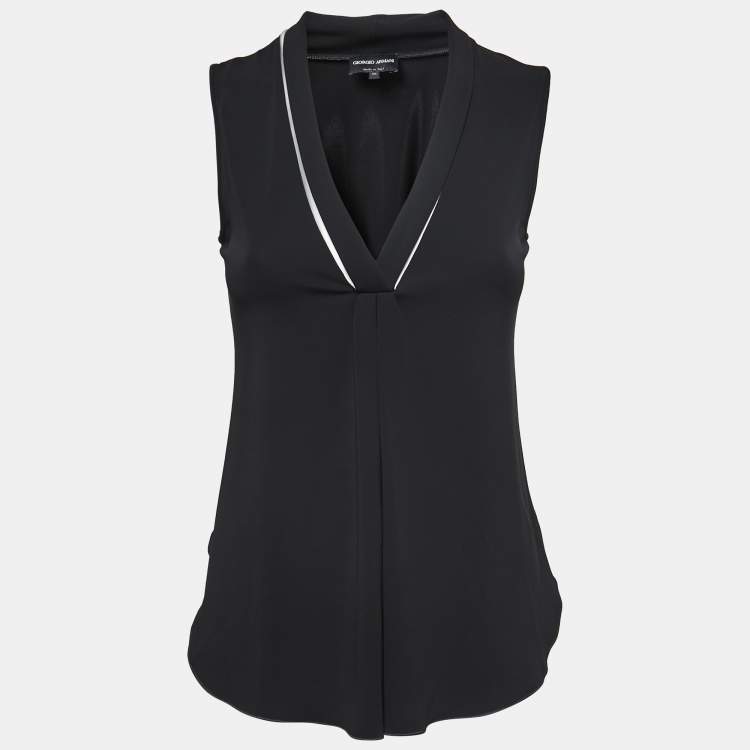 Pre Owned Giorgio Armani Monochrome Stretch Knit Sleeveless Top S