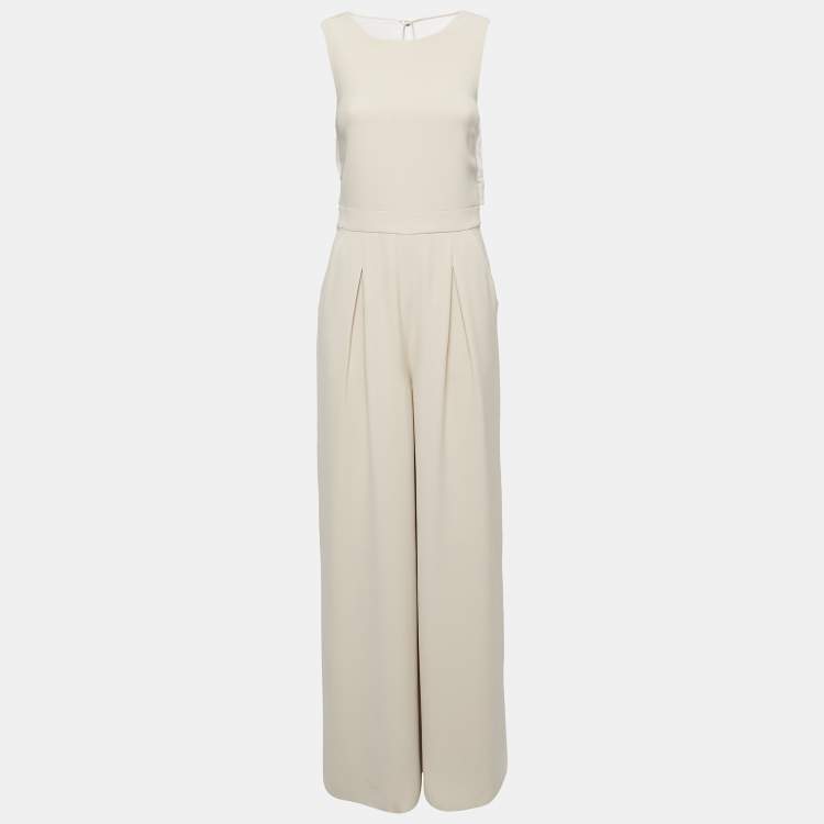 Pre Owned Giorgio Armani Beige Silk Wide Leg Jumpsuit S