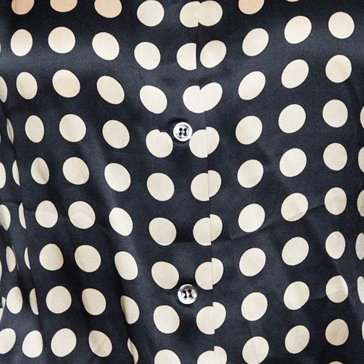 Pre Owned Giorgio Armani Black Polka Dot Silk Satin Button Front Top S