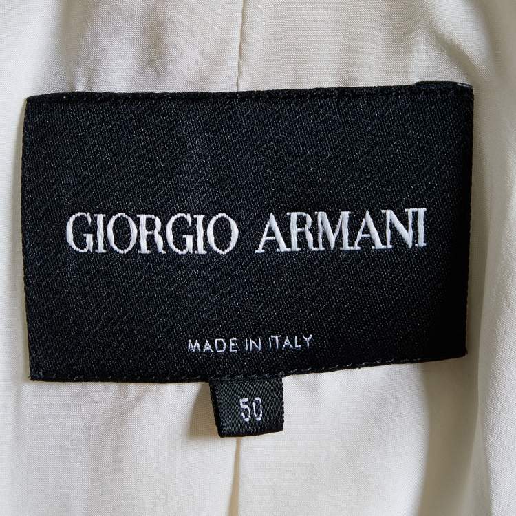 Pre Owned Giorgio Armani Light Cream Silk Chiffon Button Front Blazer XL