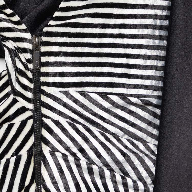 Pre Owned Giorgio Armani Monochrome Striped Velvet Draped Collar Jacket M