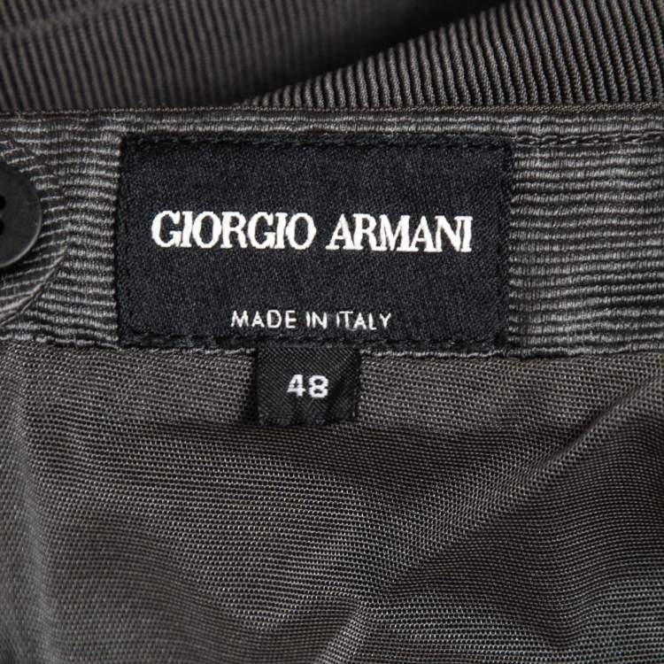Pre Owned Giorgio Armani Grey Ribbed Knit Knee Length Skirt L