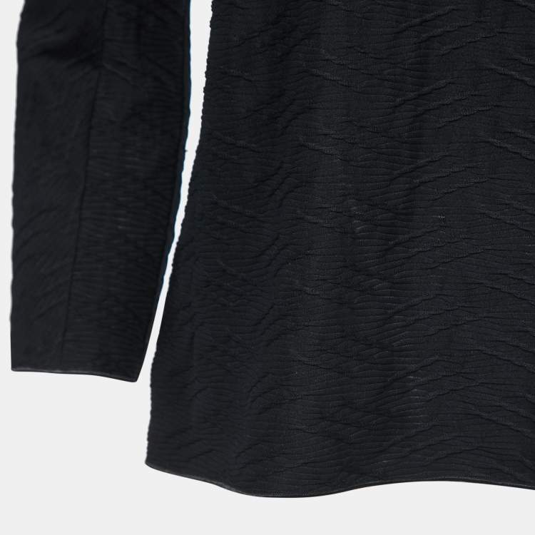 Pre Owned Giorgio Armani Black Textured Jersey Long Sleeve Top M