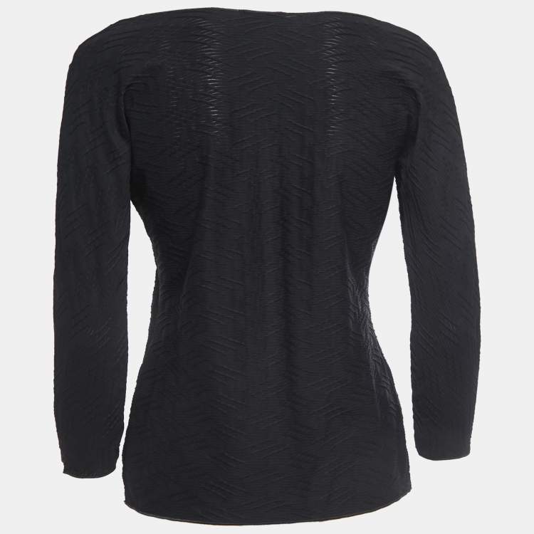 Pre Owned Giorgio Armani Black Textured Jersey Long Sleeve Top M