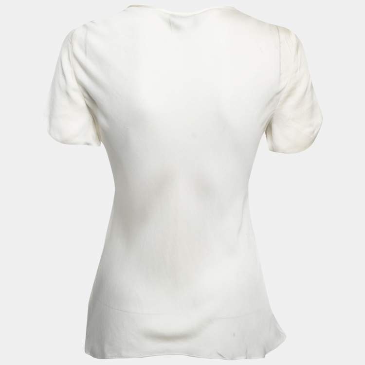 Pre Owned Giorgio Armani White Silk Satin Sleeve Top M