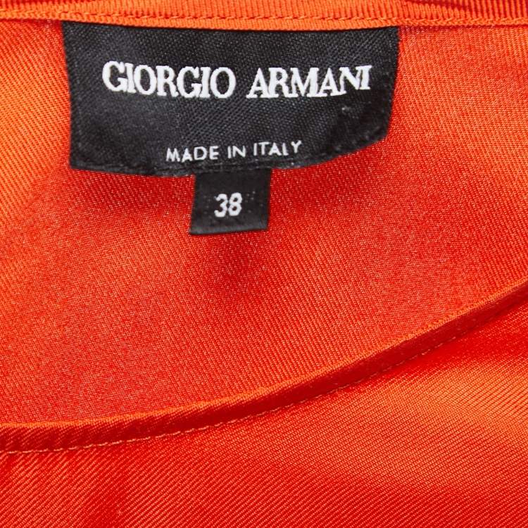 Pre Owned Giorgio Armani Orange Silk Tie Sleeve Detail Blouse S