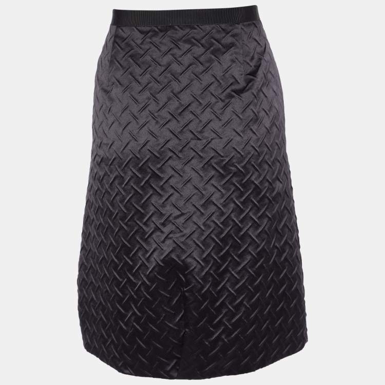 Pre Owned Giorgio Armani Black Patterned Silk Blend Bow Detail Pencil Skirt L
