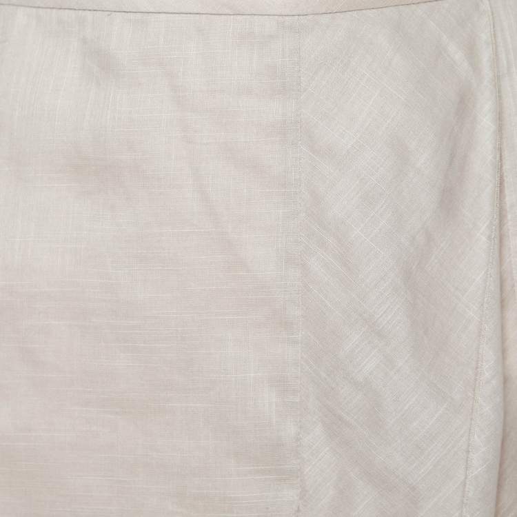 Pre Owned Giorgio Armani Light Pink Cotton & Linen Midi Skirt L