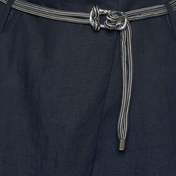 Pre Owned Giorgio Armani Navy Blue Linen Belted Pants XS
