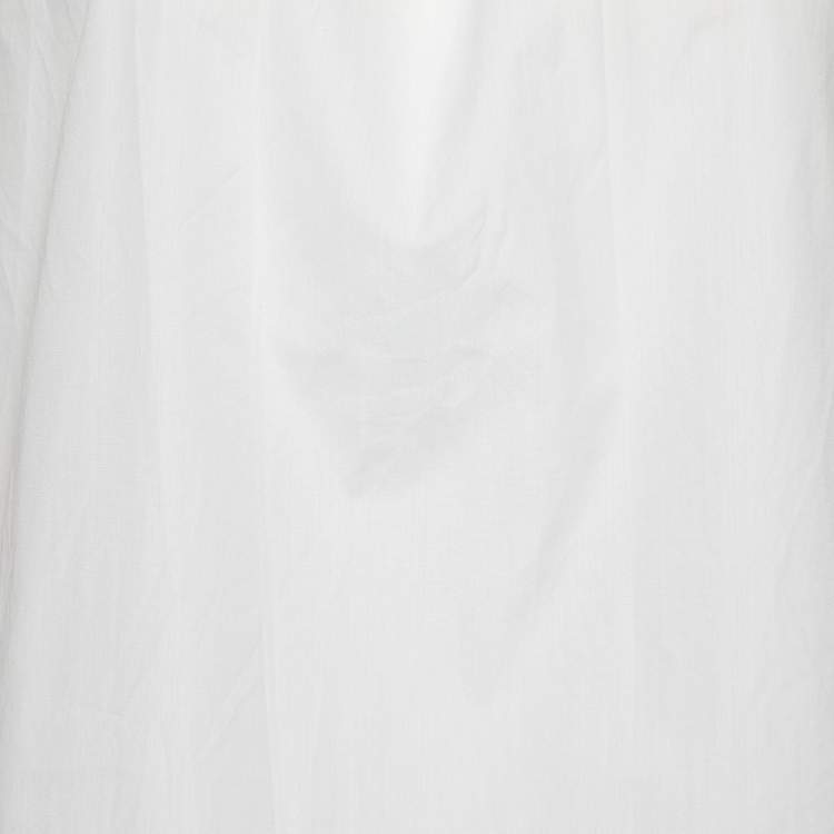 Pre Owned Giorgio Armani White Cotton Ruffle Neck Sleeveless Top S