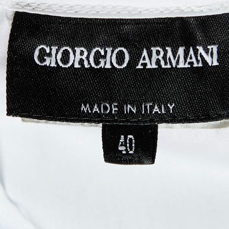 Pre Owned Giorgio Armani White Cotton Ruffle Neck Sleeveless Top S