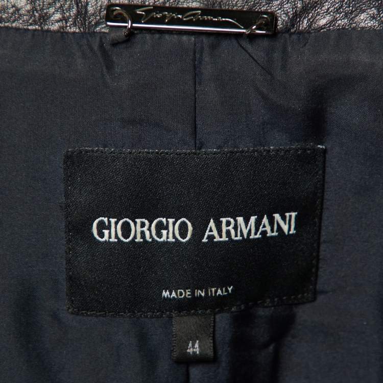 Pre Owned Giorgio Armani Black Leather Blazer Jacket M