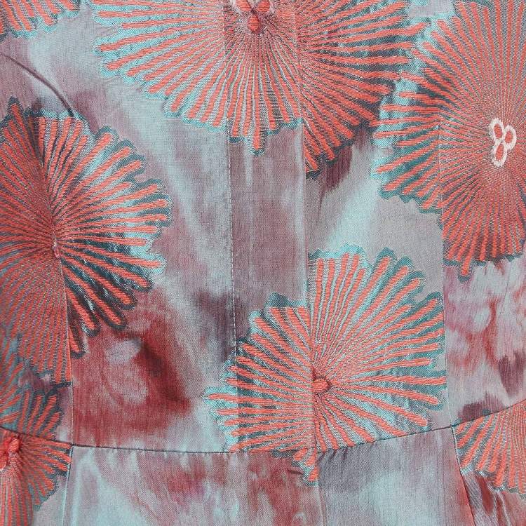 Pre Owned Giorgio Armani Pink Jacquard Zip Front Peplum Top M