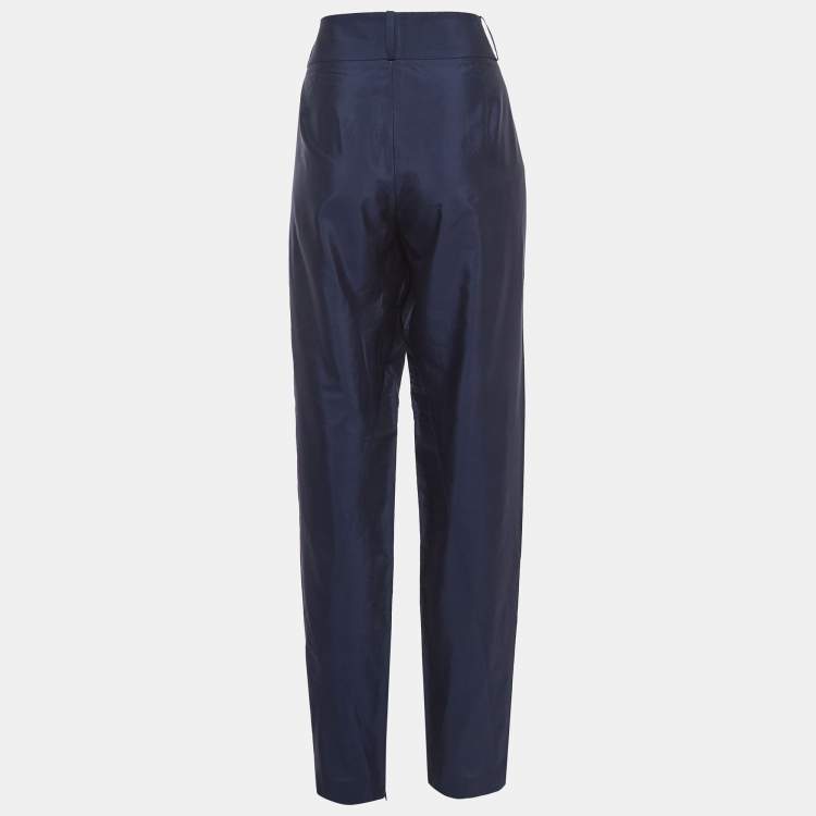 Pre Owned Giorgio Armani Navy Blue Silk Blend Trousers L