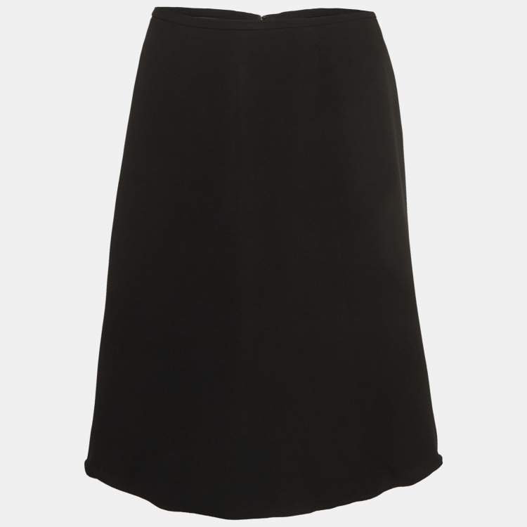 Pre Owned Giorgio Armani Black Silk Flared Knee Length Skirt S