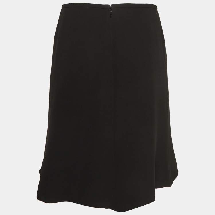 Pre Owned Giorgio Armani Black Silk Flared Knee Length Skirt S