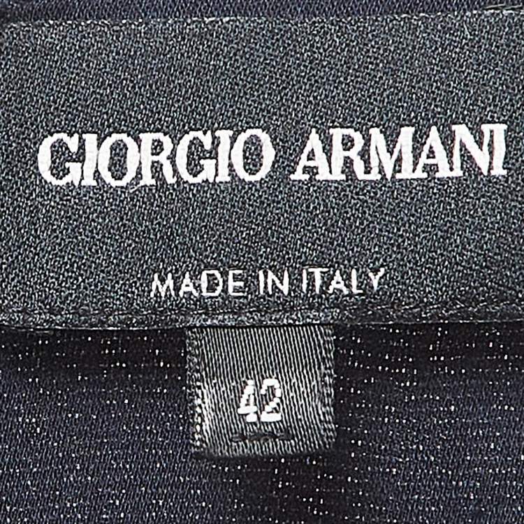Pre Owned Giorgio Armani Navy Blue Silk Kimono Sleeve Blouse M