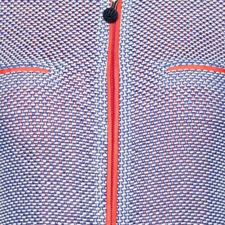 Pre Owned Giorgio Armani Blue/White Textured Cotton Zip Up Jacket M