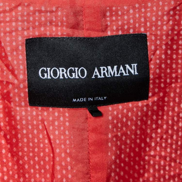 Pre Owned Giorgio Armani Blue/White Textured Cotton Zip Up Jacket M
