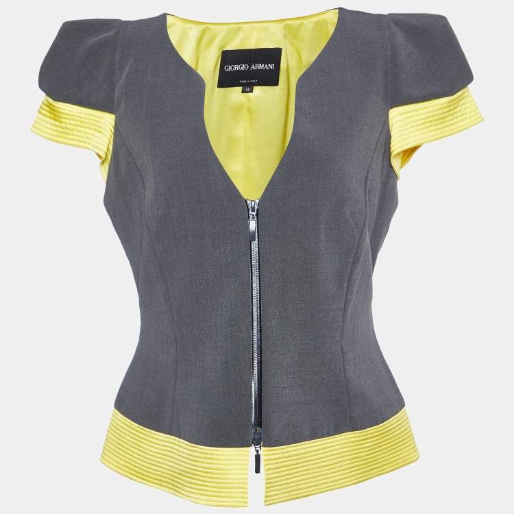 Pre Owned Giorgio Armani Grey/Yellow Pant Suit M 