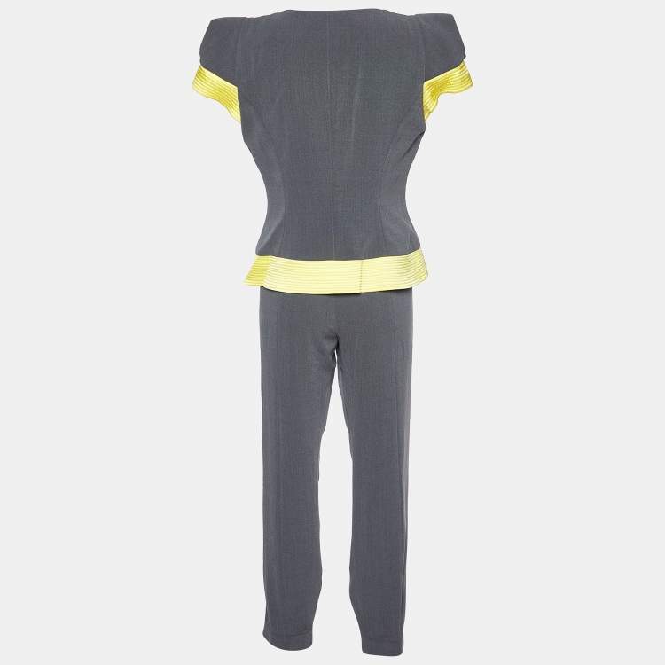 Pre Owned Giorgio Armani Grey/Yellow Pant Suit M 
