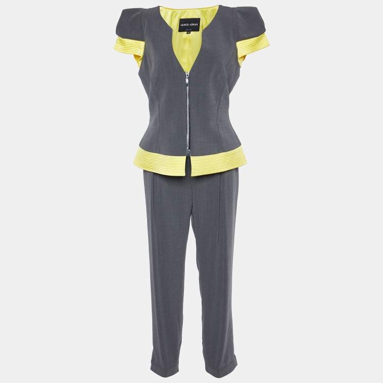 Pre Owned Giorgio Armani Grey/Yellow Pant Suit M 