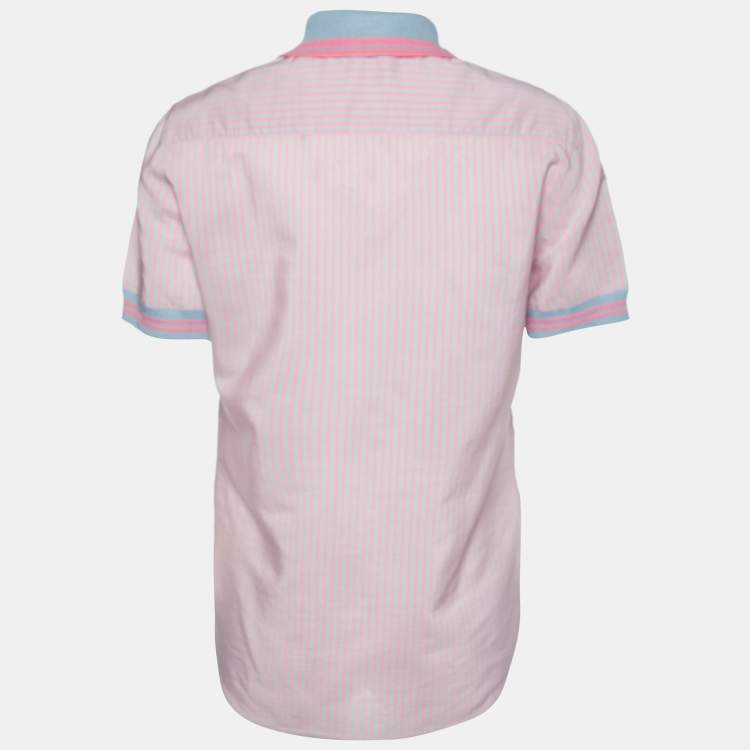 Pre Owned Giorgio Armani Pink Stripe Poplin Half Placket Shirt M